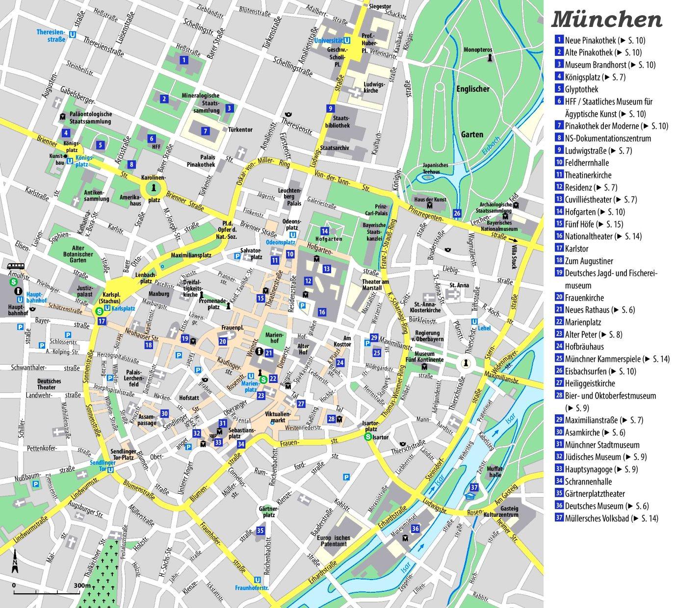 Map of Munich tourist: attractions and monuments of Munich