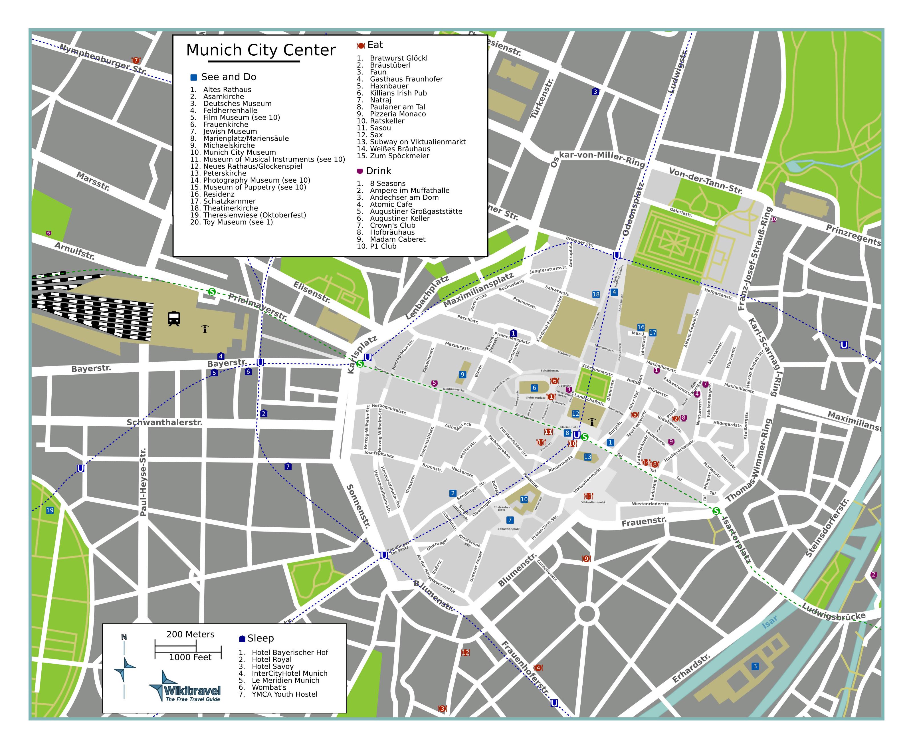 Map of Munich walking: walking tours and walk routes of Munich